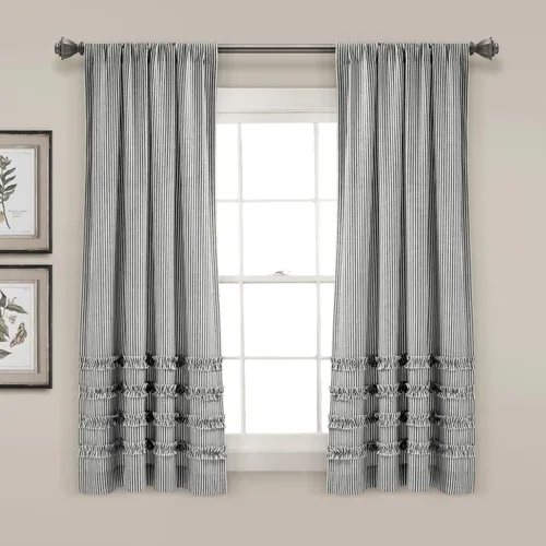 Lush Decor Par de paneles de cortina vintage de mezcla de algodón con hilo de rayas, 40 pulgadas de ancho x 63 pulgadas de largo, color negro,