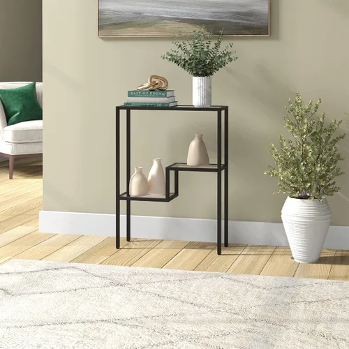 Miniatura 7 de Henn&Hart Mesa rectangular de vidrio estrecha de 22 pulgadas, mesa de entrada, mesa de sofá con estante de vidrio de dos niveles para entrada, sala