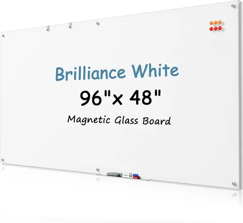Miniatura 15 de MaxGear Pizarra blanca de cristal, pizarra magnética de borrado en seco templado de 96 x 48 pulgadas, sin marco, para oficina, aula, sala de Blanco