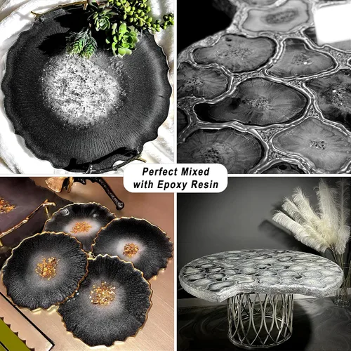 Miniatura 7 de Pigmento en polvo de mica negra (3.53 onzas), polvo de mica metálica de grado cosmético para resina epoxi, brillo de labios, jabón, fabricación