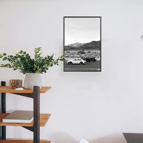 Miniatura 7 de Cartel Retro en Blanco y Negro de Coche Superdeportivo en Lienzo Arte de Pared de Lujo para Amantes de Autos Puesta de Sol Paisaje de Montaña