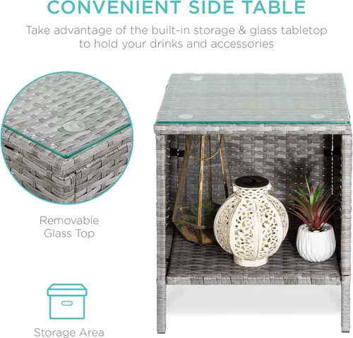 Miniatura 3 de Best Choice Products Juego de 3 piezas de mimbre para conversación al aire libre, muebles de patio que ahorran espacio para jardín con mesa