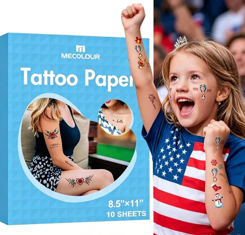 MECOLOUR Papel de tatuaje temporal imprimible para impresora láser, 8.5 x 11 pulgadas, 10 hojas, papel adhesivo de transferencia de imagen para piel