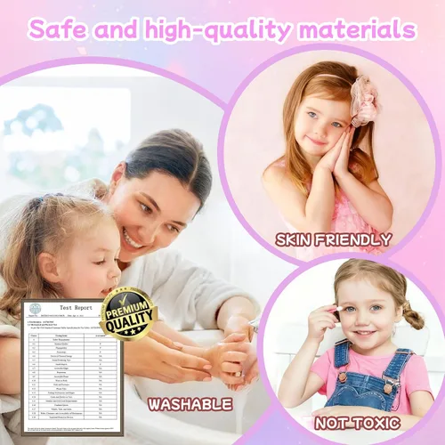Miniatura 2 de Kit de maquillaje lavable y no tóxico para niñas, juego de cosméticos reales con espejo, brillo de labios y esmalte de uñas para edades de 4 a 8