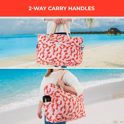 Miniatura 9 de SHYLERO La bolsa de playa y la bolsa de piscina tiene bolsa hermética, cierre magnético a presión. La bolsa de playa es repelente al agua.