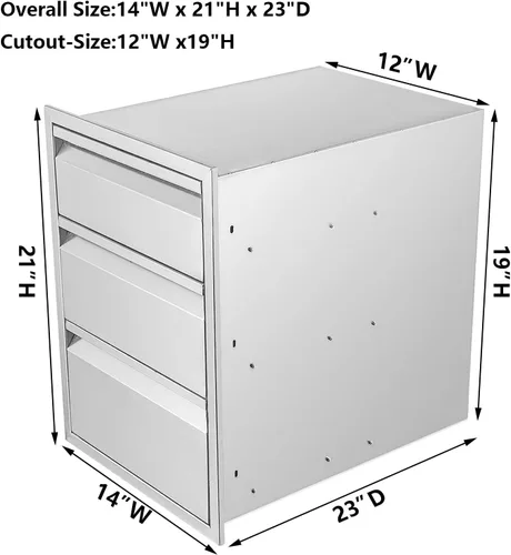 Miniatura 3 de Cajón de Cocina Exterior de 14 pulgadas de Ancho de Acero Inoxidable BBQ Cajón Triple Montaje Empotrado para Isla de Cocina Exterior