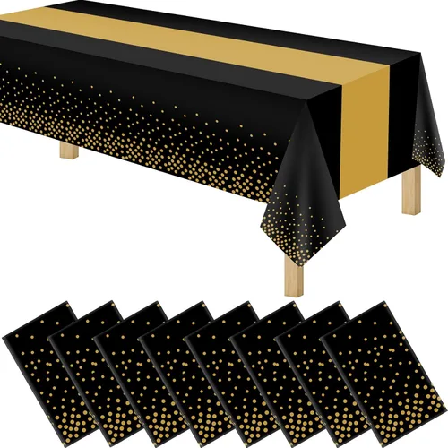 Miniatura 16 de Manteles de plástico desechables 2 en 1 de 54 x 108 pulgadas, mantel rectangular de cocina con lunares negros y azules, para boda, cumpleaños, baby