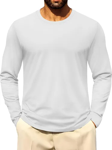 Miniatura 26 de Cotrasen - Camisetas básicas de manga larga para hombre, de algodón, con cuello redondo, transpirables, suaves y casuales