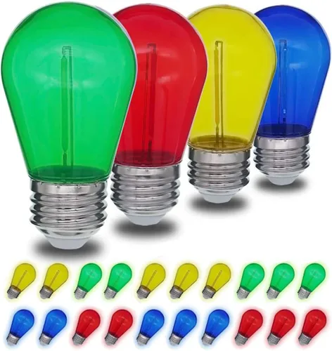 Jslinter Bombillas LED de cadena de colores, bombillas S14 de plástico de 1 vatio para reemplazo de luces de cadena de Navidad, inastillables, base
