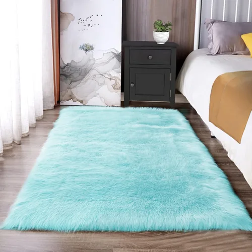 Miniatura 74 de Latepis - Tapete rectangular de piel sintética tipo lana de oveja suave, esponjosa y lavable para sala de estar, dormitorio, sala de juegos o Blanco