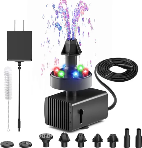 Jutai Fuentes de baño eléctricas para pájaros que funcionan las 24 horas, bomba de fuente de agua silenciosa ajustable con luces LED para jardín,