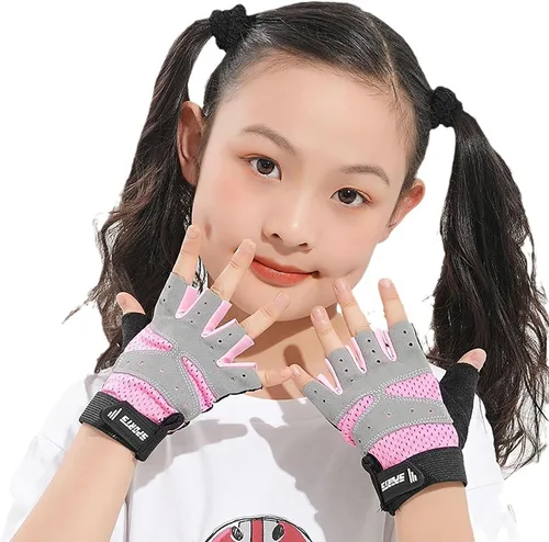 Miniatura 4 de Girls Half Finger Bike Gloves Fingerleses Cycling Non Slip Sun Protection Riding Gloves for Youth Kids 3-8T 7-15T