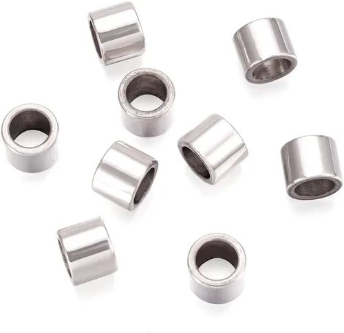 Miniatura 15 de Fashewelry - 100 cuentas espaciadoras de agujero grande de acero inoxidable en forma de barril de 6x6 mm, cuentas ovaladas de metal pulido liso