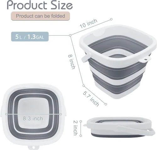 Miniatura 2 de Goderewild Paquete de 2 cubos plegables pequeños, 1.4 galones/5 litros sin BPA, cubos de agua plegables para lavado de autos, campamento, playa