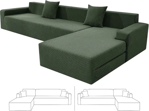 Miniatura 13 de ZNSAYOTX Fundas para sofá modular, fundas elásticas de jacquard con parte inferior elástica para sofá modular en forma de L, 2 protectores de sofá