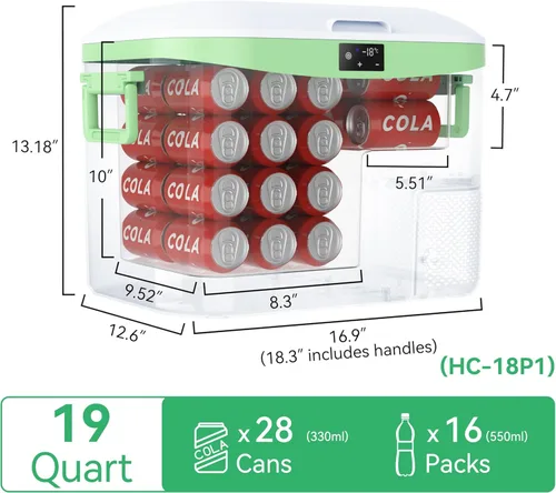 Miniatura 3 de Megiu Refrigerador portátil de 12 V para automóvil, 19 cuartos de galón (18 litros) 12 voltios congelador compresor enfriador 12V/24V DC 110 ~ 240 V