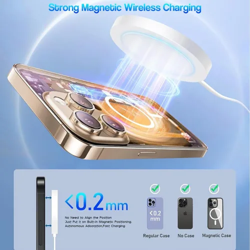 Miniatura 5 de [Certificado MFi de Apple] Cargador inalámbrico magnético para iPhone 17 16 15, 2 unidades de 6 pies y 15 W, cargador rápido Apple Mag-Safe USB C