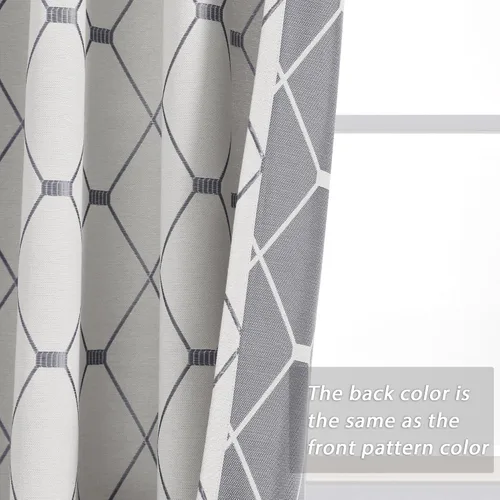 Miniatura 5 de Nanspring Cortinas Blanco Hueso con Patrón Geométrico Gris para Sala de Estar, 72 Pulgadas de Largo, Pestaña Trasera y Bolsillo para Barra, 50%