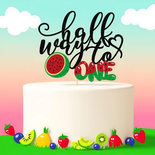Miniatura 4 de Sleyberoy Decoración de pastel de Half Way to One, letrero de sandía feliz 6 meses, 1/2 camino a una fiesta, baby shower temático de frutas