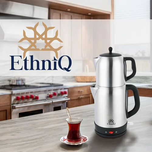 Miniatura 6 de Ethniq TeaVibe Hervidor Eléctrico Turco para Té - Hervidor de Doble Olla de Acero Inoxidable 120V y Filtro, Protección contra Hervido en Seco
