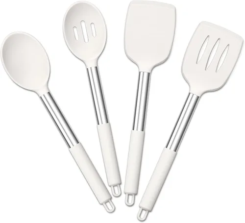 Miniatura 10 de Juego de utensilios de cocina de 4 piezas, E-far utensilios de cocina de silicona para utensilios de cocina antiadherentes, espátula ranurada Azul