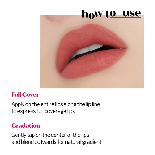 Miniatura 7 de Labial líquido pigmentado Etude, color #01 rosa análogo (4g), de larga duración, resistente al agua, con un ligero acabado mate, cobertura total
