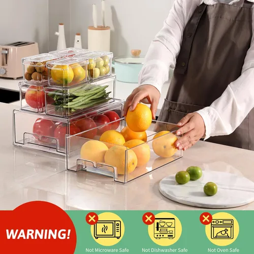 Miniatura 6 de damynuo Paquete de 14 contenedores organizadores de refrigerador, contenedores organizadores transparentes para refrigerador con tapas y cajones