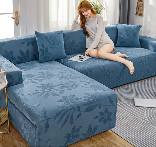 Miniatura 22 de IMYOGI Fundas de sofá de alta elasticidad con estilo en forma de L, fundas de sofá de color sólido, tela jacquard, lavable a máquina, protector