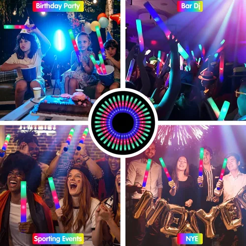 Miniatura 7 de SHQDD Paquete de 28 varillas de espuma LED que brillan en la oscuridad, paquete de fiesta a granel con 3 modos de parpadeo colorido, suministros