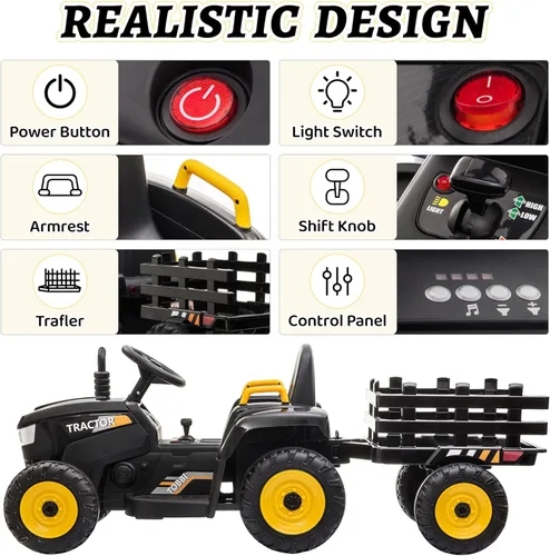 Miniatura 3 de TOBBI - Tractor de juguete a batería de 12 V con remolque color verde, rosado y rojo Negro