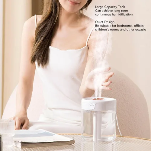 Miniatura 2 de Humidificador, 2L Blanco de Gran Capacidad Doble Boquilla Humidificador de Niebla Hogar Dormitorio Oficina Silencio USB Luz de Noche de Aire