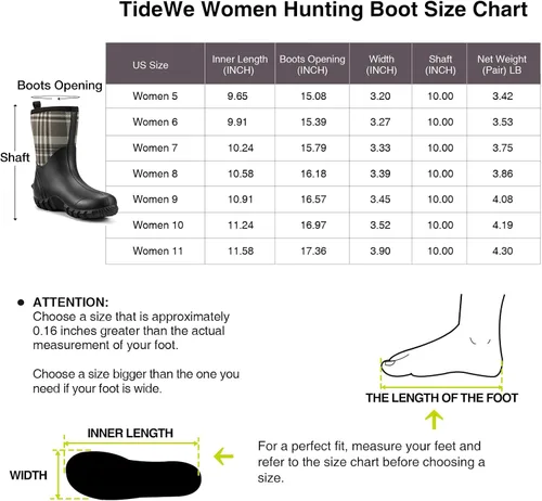 Miniatura 6 de TIDEWE Botas de goma para mujer, botas de lluvia aisladas de neopreno de 0.217in con vástago de acero, botas de caza impermeables de media