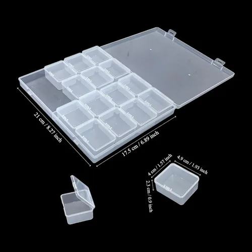Miniatura 3 de Paquete de 85 recipientes rectangulares de plástico transparente de varios tamaños Tapa con bisagras, para cuentas y pequeños artículos