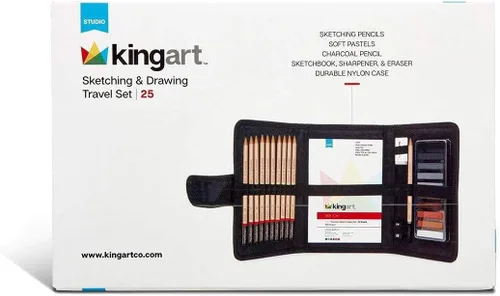 Miniatura 2 de KINGART Juego de 25 lápices y pasteles de grafito y carbón para adultos, adolescentes, principiantes a profesionales, ideal para sombrear, mezclar