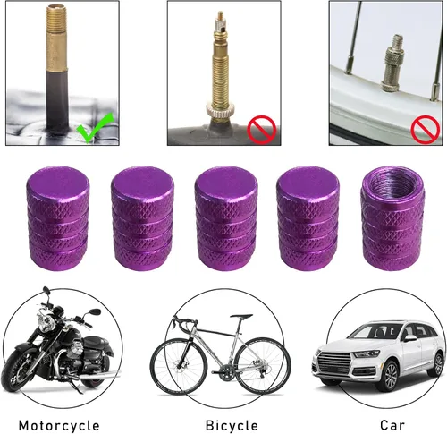 Miniatura 6 de Ziciner 5 PCS Tapas de Válvula de Neumático de Automóvil, Juego de Tapas de Aire de Aluminio, A Prueba de Polvo y Resistentes a la Corrosión, Púrpura