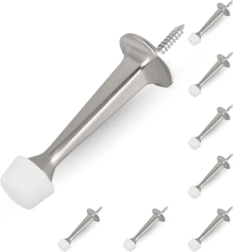 HOMOTEK - Paquete de 8 topes de puerta rígidos y resistentes con punta de goma suave, tope de puerta de zinc fundido para proteger la pared y la