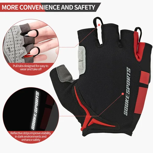 Miniatura 4 de Souke Sports Guantes de ciclismo para hombre con almohadillas de gel, guantes de bicicleta de medio dedo, ligeros, antideslizantes, absorben