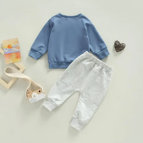 Miniatura 119 de Conjunto de 2 piezas de sudadera de manga larga con cuello redondo y pantalones casuales para bebés y niños pequeños