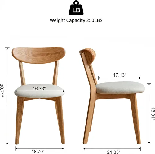 Miniatura 2 de Sillas de comedor 100% de madera de roble macizo, sillas de comedor modernas de mediados de siglo con cojín tapizado, sillas de cocina, comedor