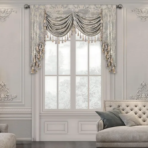 Miniatura 13 de Loom and Mill Cenefas de Cascada de Lujo para Ventanas, Elegante Cenefa de Cortinas Gruesas de Jacquard con Borlas para Sala de Estar, Dormitorio