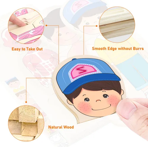 Miniatura 5 de Rompecabezas de madera para niños pequeños y niños, rompecabezas de anatomía Montessori para niños, juego preescolar de aprendizaje de cuerpo