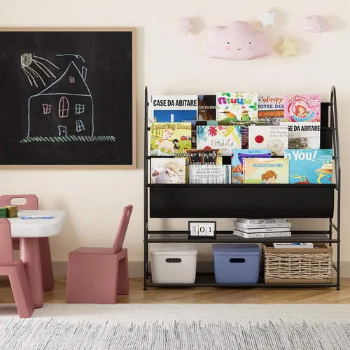 Miniatura 5 de aboxoo Estantería independiente para niños, para sala de estar, estantes de libros de 32 pulgadas con 4 bolsillos profundos, organizador de libros