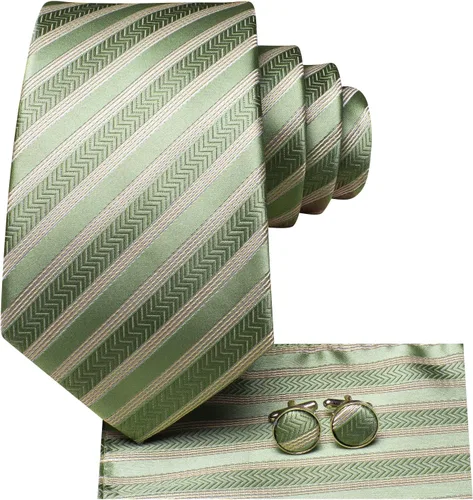 Miniatura 273 de Hi-Tie Corbatas de seda para hombre, diseño de cachemira a rayas, con bolsillo, gemelos cuadrados, conjunto formal de negocios