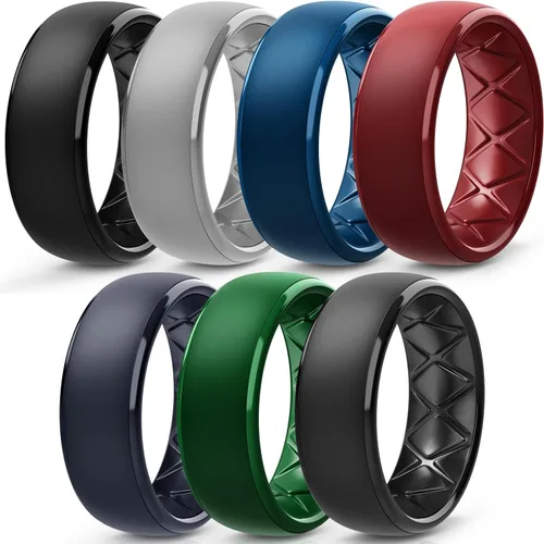 Miniatura 83 de Egnaro Anillos de boda de silicona para hombre: 1/4/6/7 Multipack de anillos de boda de goma con arco interior Diseño ergonómico transpirable