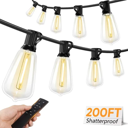 Miniatura 11 de Brightever - Guirnalda de luces de exterior de 50 pies, con control remoto, 16 bombillas Edison vintage ST38 inastillables, 3 modos, 2