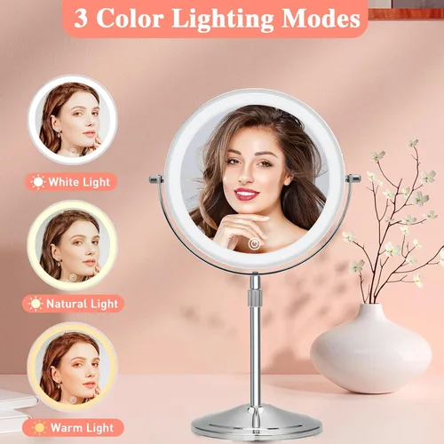 Miniatura 4 de Espejo de maquillaje iluminado con aumento, 10 x 8 pulgadas, espejo de tocador recargable de doble cara con luces, espejo de maquillaje de aumento
