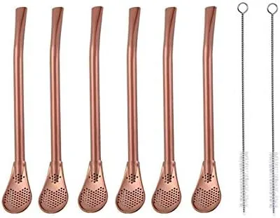 6 pajitas de acero inoxidable 304 de oro rosa con 2 cepillos de limpieza Oro rosado