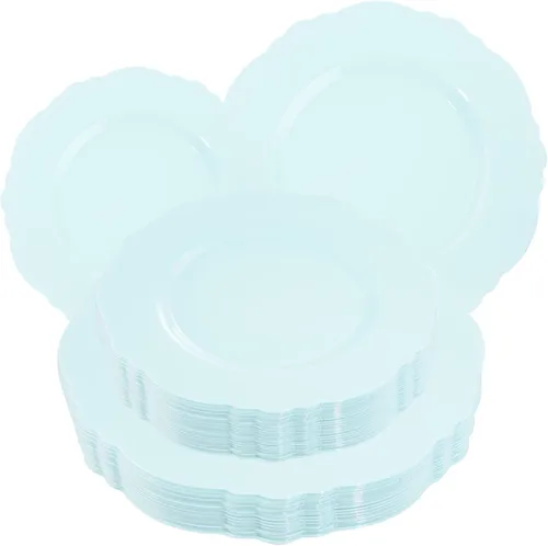 Miniatura 7 de WDF 100 platos de plástico plateado, diseño barroco de alta gama, platos blancos y plateados resistentes para fiestas de Navidad y bodas de lujo