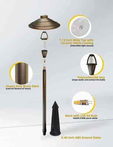 Miniatura 3 de COLOER - Iluminación de bajo voltaje para pasarela de latón para exteriores con acabado en bronce, paquete de 1 unidad con bombilla LED G4, 9-17V