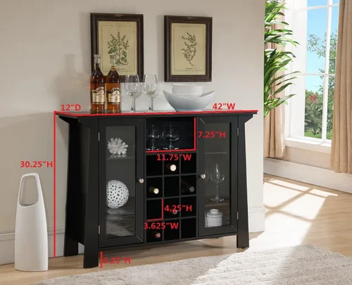 Miniatura 2 de Kings Brand Furniture Matanuska - Armario de madera para bar con almacenamiento de vino, color negro